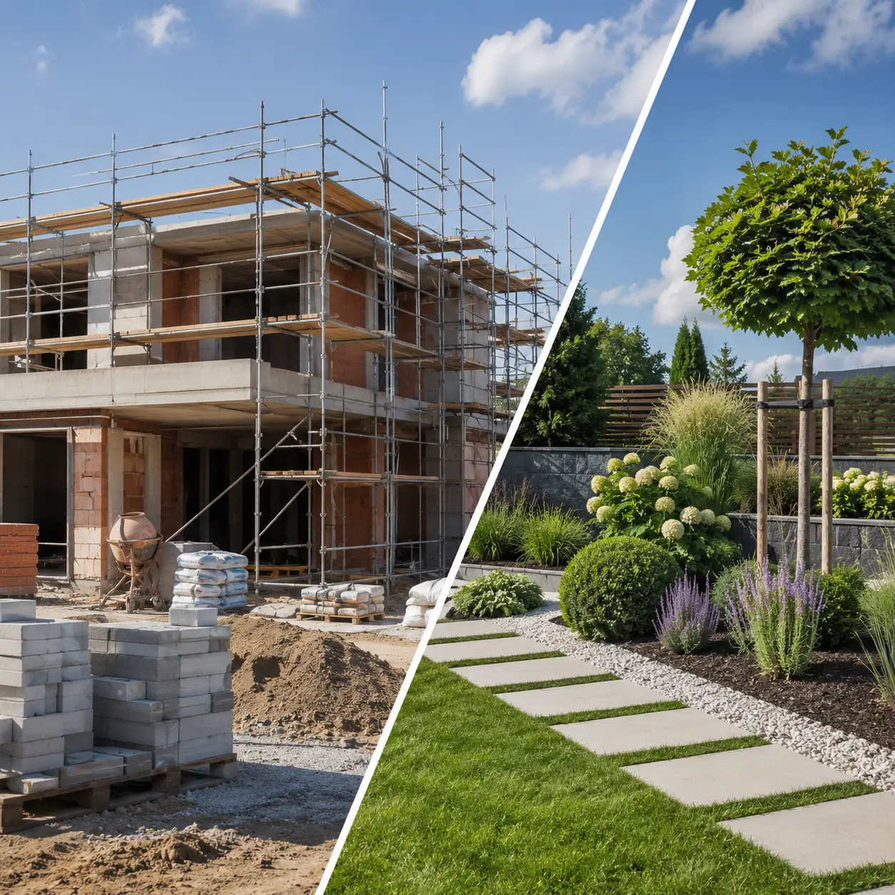 AI-generated illustration - house construction and garden landscaping