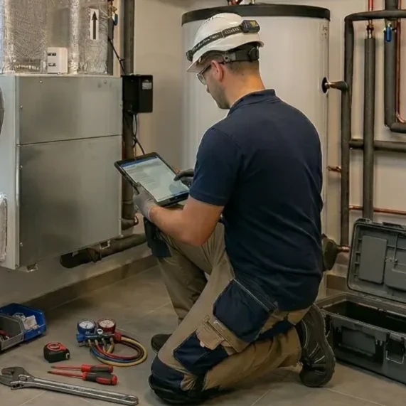 AI-generated illustration - technician installing heating equipment