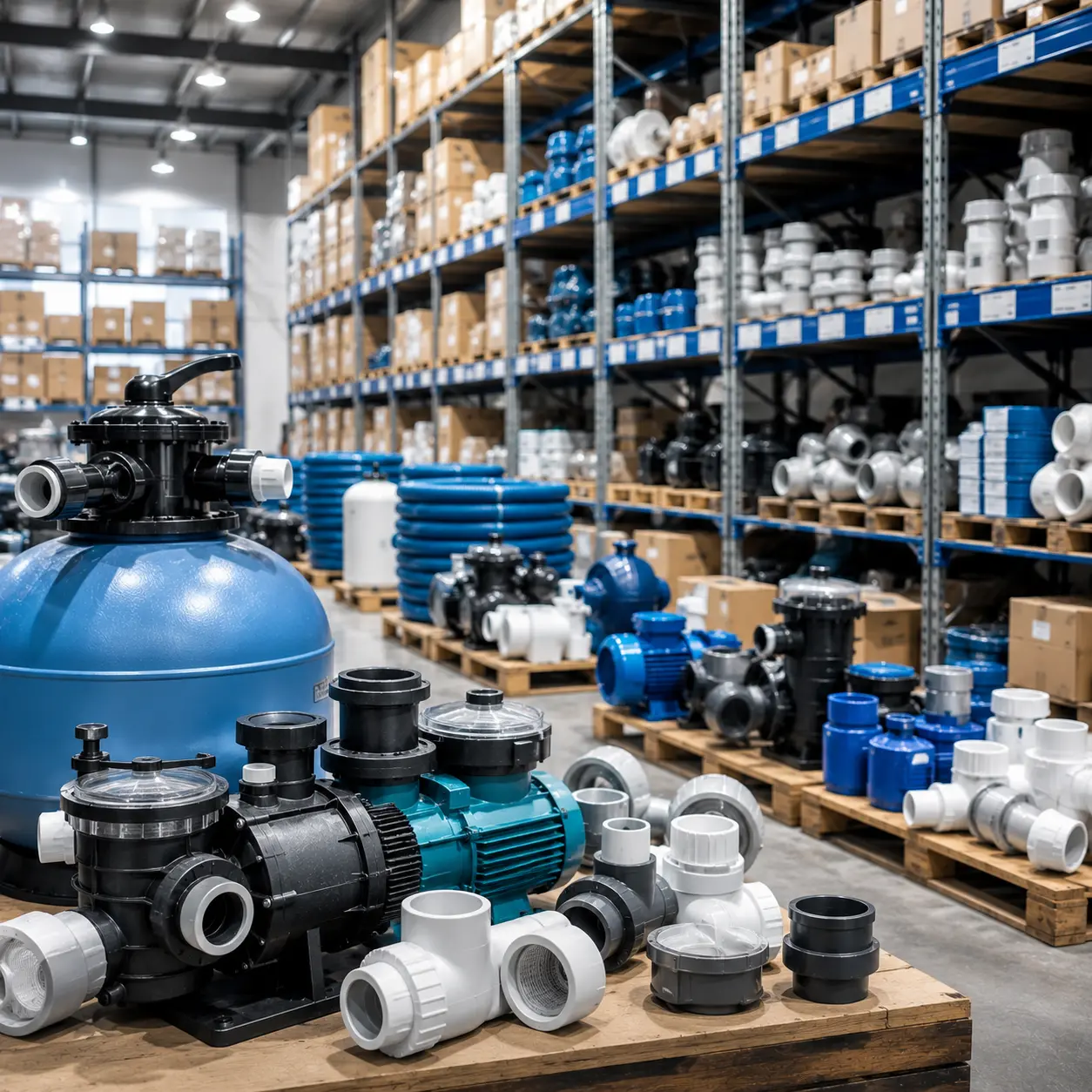 AI-generated illustration - pool equipment warehouse