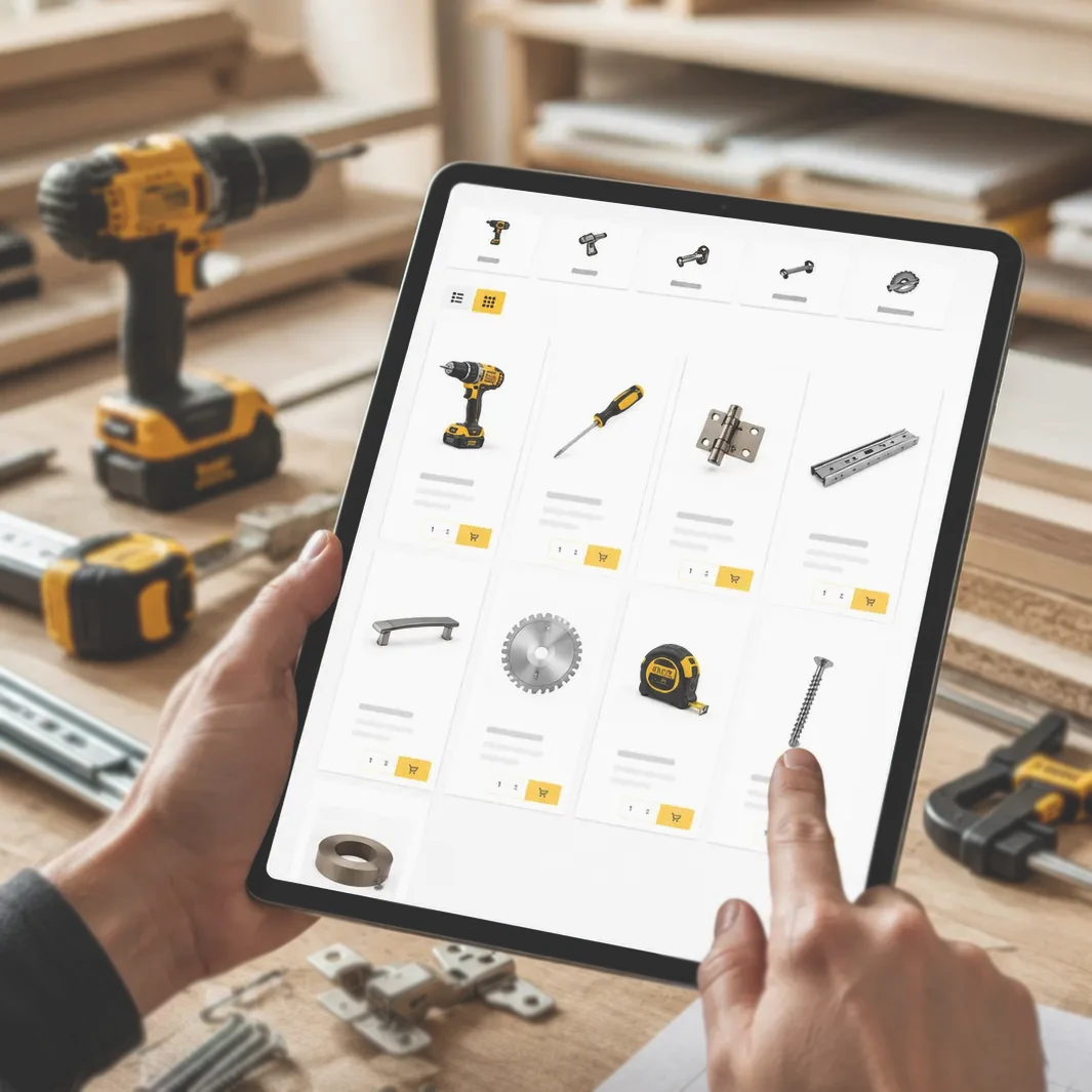 AI-generated illustration - B2B tool catalogue on a tablet